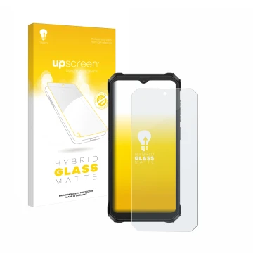 Parte frontale di una confezione del prodotto con il logo del marchio upscreen. Accanto è raffigurato il dispositivo Blackview