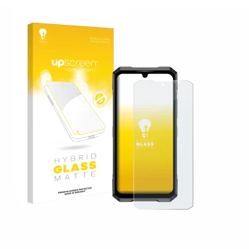 Parte frontale di una confezione del prodotto con il logo del marchio upscreen. Accanto è raffigurato il dispositivo Doogee Bl