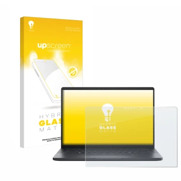 Parte frontale di una confezione del prodotto con il logo del marchio upscreen. Accanto è raffigurato il dispositivo Dell Pro 