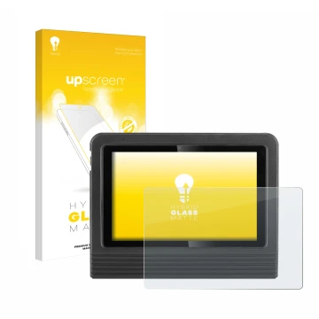 Parte frontale di una confezione del prodotto con il logo del marchio upscreen. Accanto è raffigurato il dispositivo Launch X-