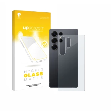 Parte frontale di una confezione del prodotto con il logo del marchio upscreen. Accanto è raffigurato il dispositivo Samsung G