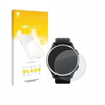 Parte frontale di una confezione del prodotto con il logo del marchio upscreen. Accanto è raffigurato il dispositivo Garmin Ap