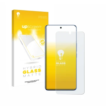Parte frontale di una confezione del prodotto con il logo del marchio upscreen. Accanto è raffigurato il dispositivo Vivo V50 