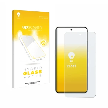 Parte frontale di una confezione del prodotto con il logo del marchio upscreen. Accanto è raffigurato il dispositivo Nothing P