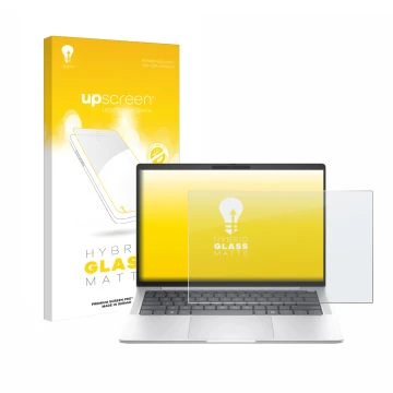 Parte frontale di una confezione del prodotto con il logo del marchio upscreen. Accanto è raffigurato il dispositivo HP EliteB
