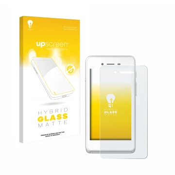 Parte frontale di una confezione del prodotto con il logo del marchio upscreen. Accanto è raffigurato il dispositivo Pax A50 w