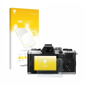 Parte frontale di una confezione del prodotto con il logo del marchio upscreen. Accanto è raffigurato il dispositivo OM System