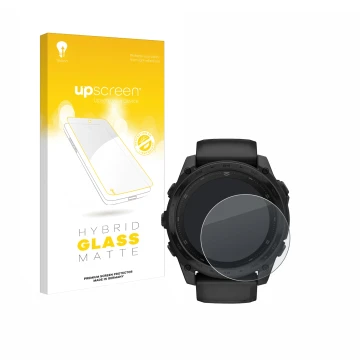 Parte frontale di una confezione del prodotto con il logo del marchio upscreen. Accanto è raffigurato il dispositivo Garmin Ta