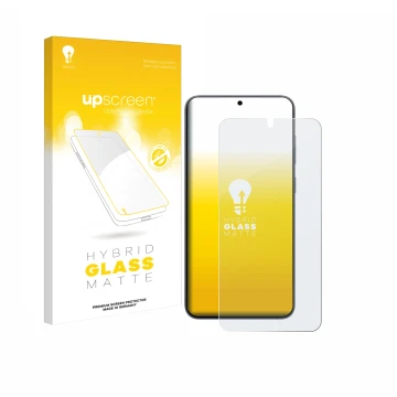 Parte frontale di una confezione del prodotto con il logo del marchio upscreen. Accanto è raffigurato il dispositivo Samsung G