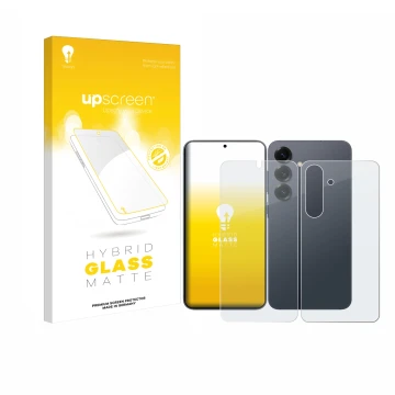 Parte frontale di una confezione del prodotto con il logo del marchio upscreen. Accanto è raffigurato il dispositivo Samsung G