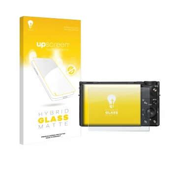 Parte frontale di una confezione del prodotto con il logo del marchio upscreen. Accanto è raffigurato il dispositivo Sony Cybe