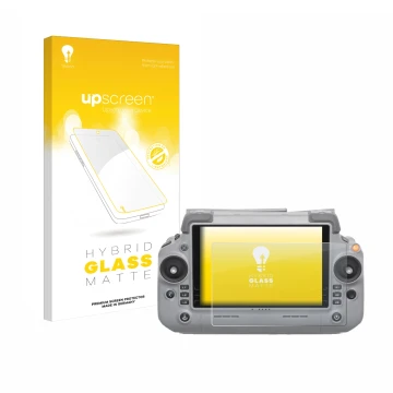 Parte frontale di una confezione del prodotto con il logo del marchio upscreen. Accanto è raffigurato il dispositivo DJI RC Pl