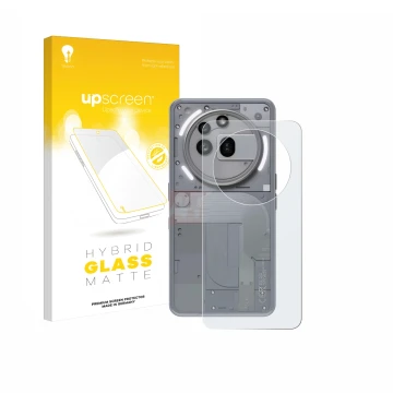 Parte frontale di una confezione del prodotto con il logo del marchio upscreen. Accanto è raffigurato il dispositivo Nothing P