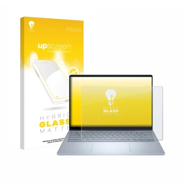 Parte frontale di una confezione del prodotto con il logo del marchio upscreen. Accanto è raffigurato il dispositivo Dell 14 P