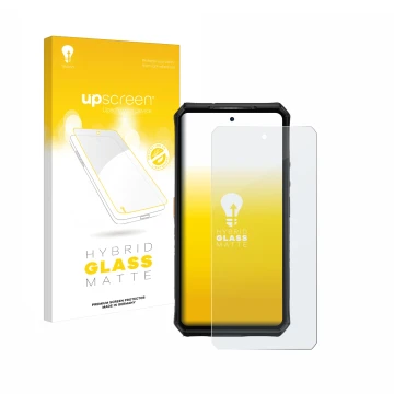 Parte frontale di una confezione del prodotto con il logo del marchio upscreen. Accanto è raffigurato il dispositivo Ulefone A