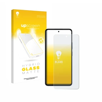 Parte frontale di una confezione del prodotto con il logo del marchio upscreen. Accanto è raffigurato il dispositivo realme 14
