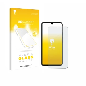 Parte frontale di una confezione del prodotto con il logo del marchio upscreen. Accanto è raffigurato il dispositivo Samsung G