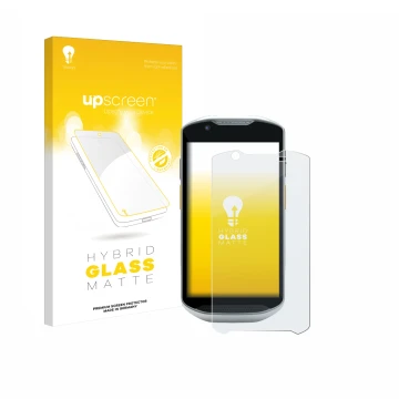 Parte frontale di una confezione del prodotto con il logo del marchio upscreen. Accanto è raffigurato il dispositivo Zebra TC5