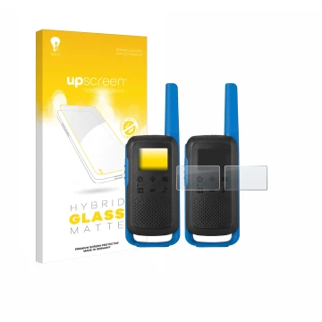 Parte frontale di una confezione del prodotto con il logo del marchio upscreen. Accanto è raffigurato il dispositivo Motorola 
