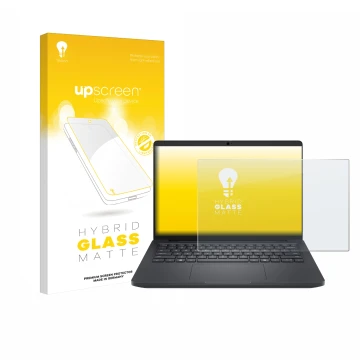 Parte frontale di una confezione del prodotto con il logo del marchio upscreen. Accanto è raffigurato il dispositivo Dell Pro 