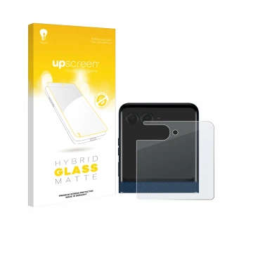 Parte frontale di una confezione del prodotto con il logo del marchio upscreen. Accanto è raffigurato il dispositivo Motorola 