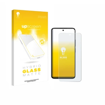 Parte frontale di una confezione del prodotto con il logo del marchio upscreen. Accanto è raffigurato il dispositivo TCL 60 5G