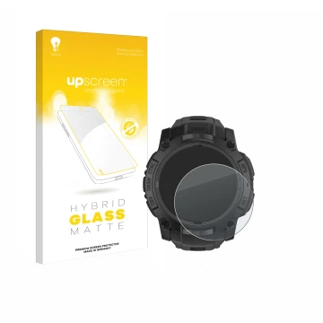 Parte frontale di una confezione del prodotto con il logo del marchio upscreen. Accanto è raffigurato il dispositivo Garmin In
