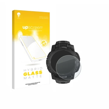 Parte frontale di una confezione del prodotto con il logo del marchio upscreen. Accanto è raffigurato il dispositivo Garmin In