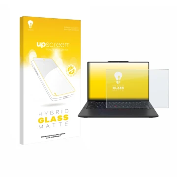 Parte frontale di una confezione del prodotto con il logo del marchio upscreen. Accanto è raffigurato il dispositivo Lenovo Th