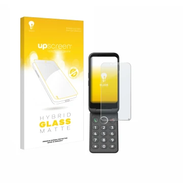 Parte frontale di una confezione del prodotto con il logo del marchio upscreen. Accanto è raffigurato il dispositivo Doro Auro