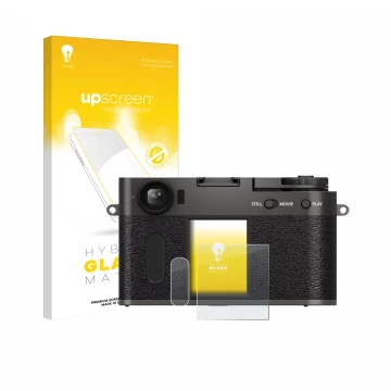 Parte frontale di una confezione del prodotto con il logo del marchio upscreen. Accanto è raffigurato il dispositivo Fujifilm 