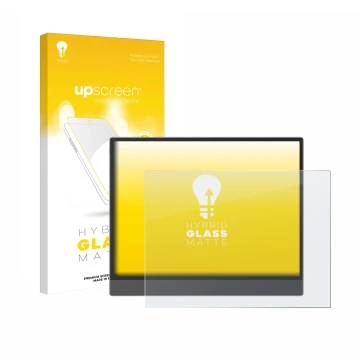 Parte frontale di una confezione del prodotto con il logo del marchio upscreen. Accanto è raffigurato il dispositivo Boox Tab 