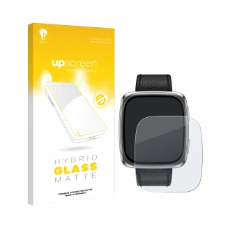 Parte frontale di una confezione del prodotto con il logo del marchio upscreen. Accanto è raffigurato il dispositivo Amazfit A