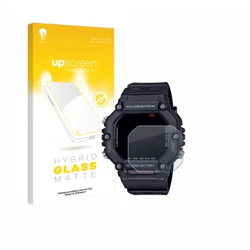 Parte frontale di una confezione del prodotto con il logo del marchio upscreen. Accanto è raffigurato il dispositivo Casio AE-