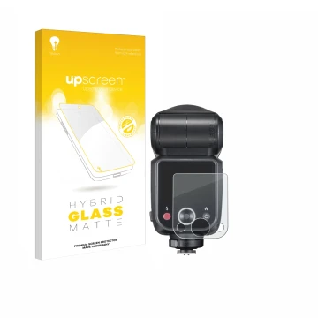 Parte frontale di una confezione del prodotto con il logo del marchio upscreen. Accanto è raffigurato il dispositivo Godox V10