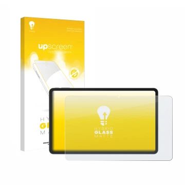 Parte frontale di una confezione del prodotto con il logo del marchio upscreen. Accanto è raffigurato il dispositivo Doogee V 