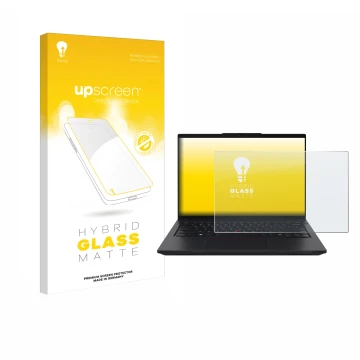 Parte frontale di una confezione del prodotto con il logo del marchio upscreen. Accanto è raffigurato il dispositivo Lenovo Th