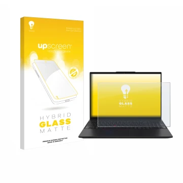 Parte frontale di una confezione del prodotto con il logo del marchio upscreen. Accanto è raffigurato il dispositivo Lenovo Th