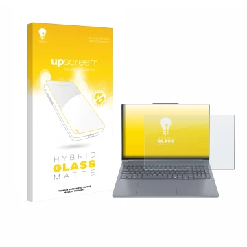 Parte frontale di una confezione del prodotto con il logo del marchio upscreen. Accanto è raffigurato il dispositivo Lenovo Th