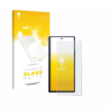 Parte frontale di una confezione del prodotto con il logo del marchio upscreen. Accanto è raffigurato il dispositivo Samsung G