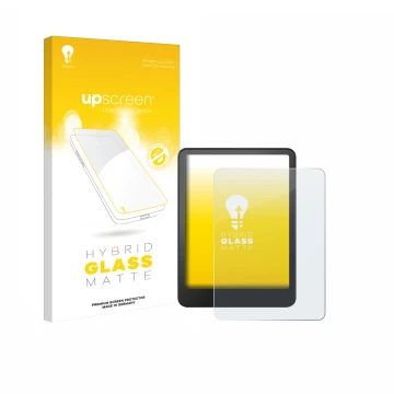 Parte frontale di una confezione del prodotto con il logo del marchio upscreen. Accanto è raffigurato il dispositivo Amazon Ki