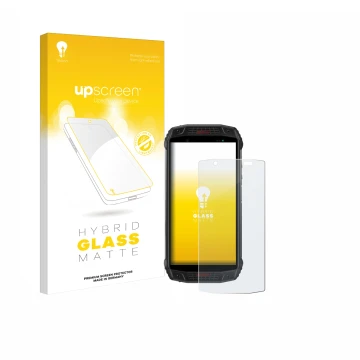 Parte frontale di una confezione del prodotto con il logo del marchio upscreen. Accanto è raffigurato il dispositivo Ulefone A