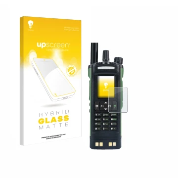 Parte frontale di una confezione del prodotto con il logo del marchio upscreen. Accanto è raffigurato il dispositivo Baofeng D