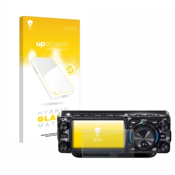 Parte frontale di una confezione del prodotto con il logo del marchio upscreen. Accanto è raffigurato il dispositivo Yaesu FTX