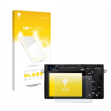 Parte frontale di una confezione del prodotto con il logo del marchio upscreen. Accanto è raffigurato il dispositivo Sony RX1R