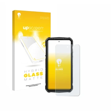 Parte frontale di una confezione del prodotto con il logo del marchio upscreen. Accanto è raffigurato il dispositivo Ulefone A