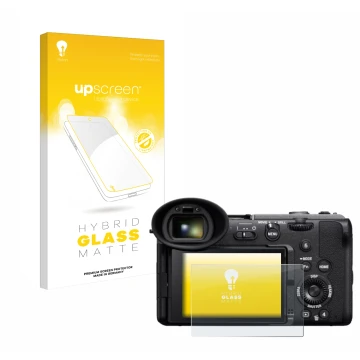 Parte frontale di una confezione del prodotto con il logo del marchio upscreen. Accanto è raffigurato il dispositivo Sony Cine