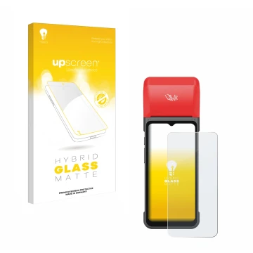 Parte frontale di una confezione del prodotto con il logo del marchio upscreen. Accanto è raffigurato il dispositivo iMin Swif