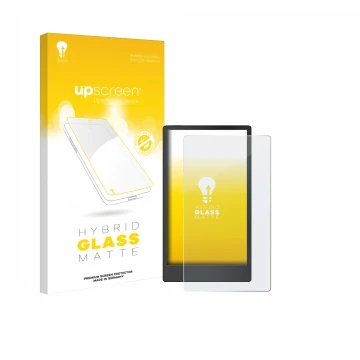 Parte frontale di una confezione del prodotto con il logo del marchio upscreen. Accanto è raffigurato il dispositivo reMarkabl