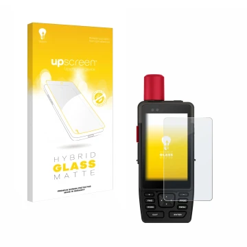 Parte frontale di una confezione del prodotto con il logo del marchio upscreen. Accanto è raffigurato il dispositivo Garmin GP